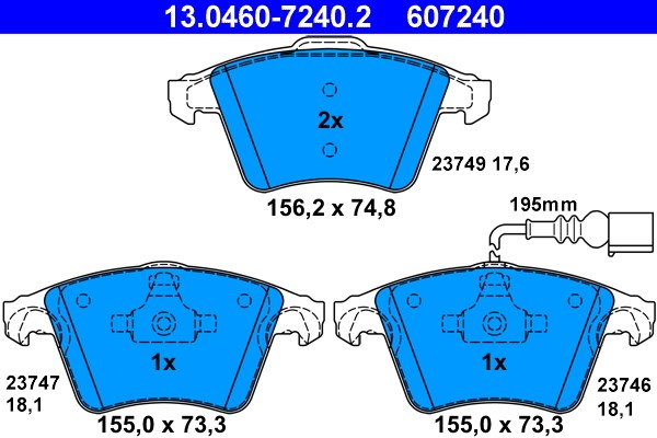 Bromsbeläggsats, Framaxel Ate 13.0460-7240.2 ATE