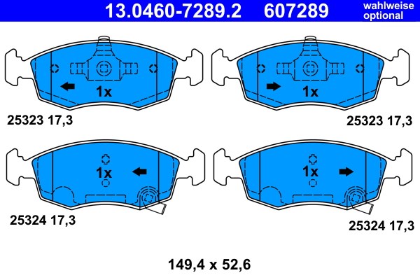 Bromsbeläggsats, Framaxel Ate 13.0460-7289.2 ATE