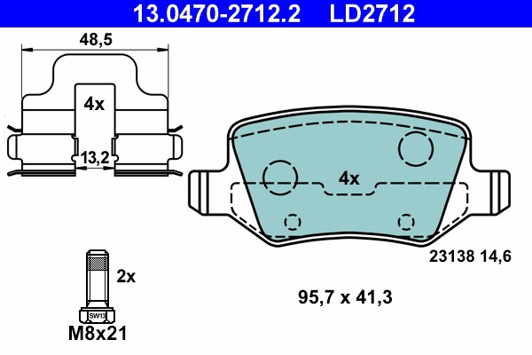 Bromsbeläggsats, Bakaxel Ate Ate ceramic 13.0470-2712.2 ATE