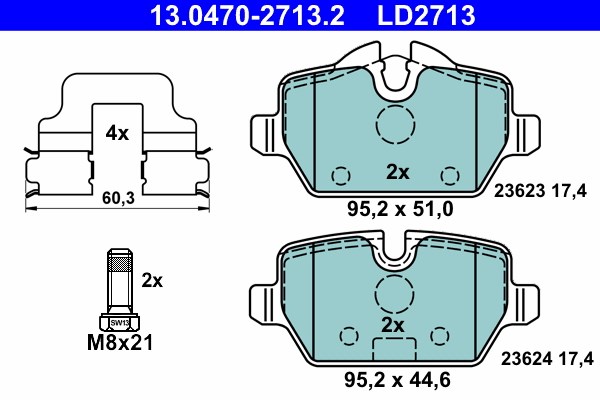 Bromsbeläggsats, Bakaxel Ate Ate ceramic 13.0470-2713.2 ATE