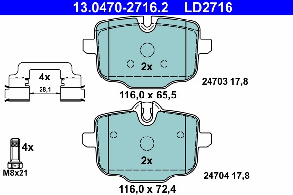 Bromsbeläggsats, Bakaxel Ate Ate ceramic 13.0470-2716.2 ATE