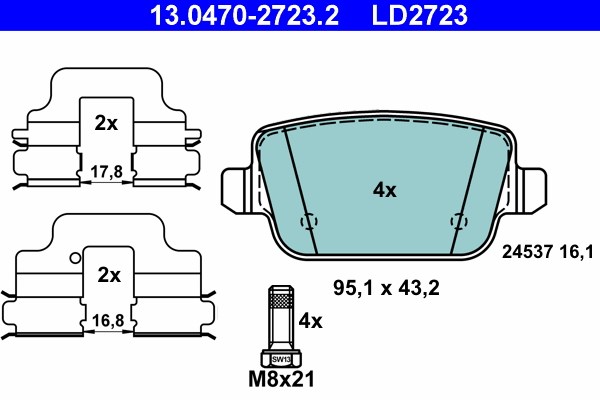 Bromsbeläggsats, Bakaxel Ate Ate ceramic 13.0470-2723.2 ATE