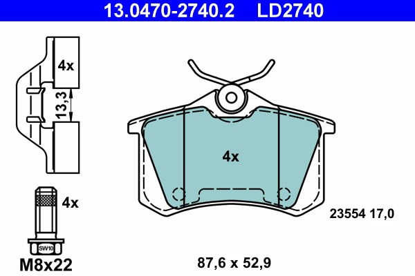 Bromsbeläggsats, Bakaxel Ate Ate ceramic 13.0470-2740.2 ATE