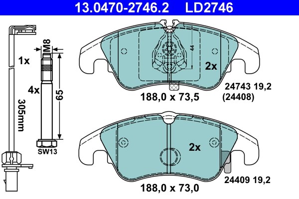 Bromsbeläggsats, Framaxel Ate Ate ceramic 13.0470-2746.2 ATE