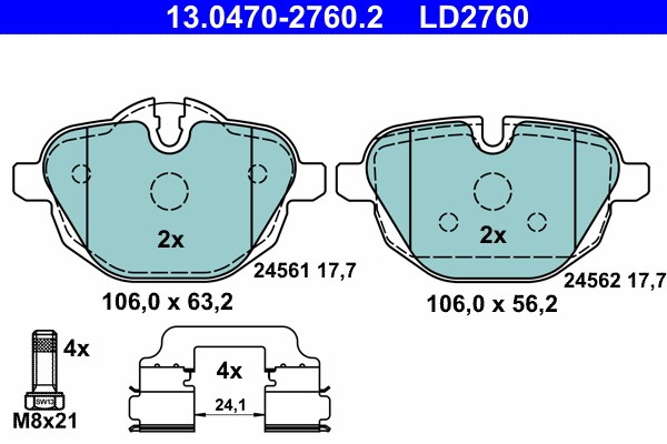 Bromsbeläggsats, Bakaxel Ate Ate ceramic 13.0470-2760.2 ATE