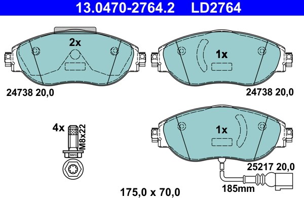 Bromsbeläggsats, Framaxel Ate Ate ceramic 13.0470-2764.2 ATE
