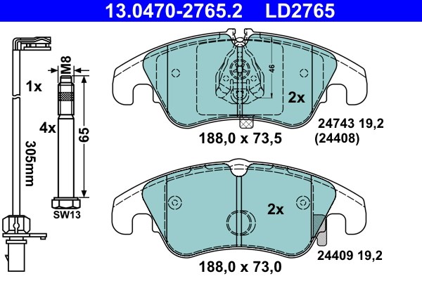 Bromsbeläggsats, Framaxel Ate Ate ceramic 13.0470-2765.2 ATE