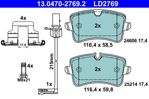 Bromsbeläggsats, Bakaxel Ate Ate ceramic 13.0470-2769.2 ATE