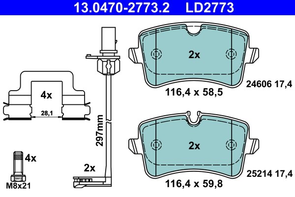 Bromsbeläggsats, Bakaxel Ate Ate ceramic 13.0470-2773.2 ATE