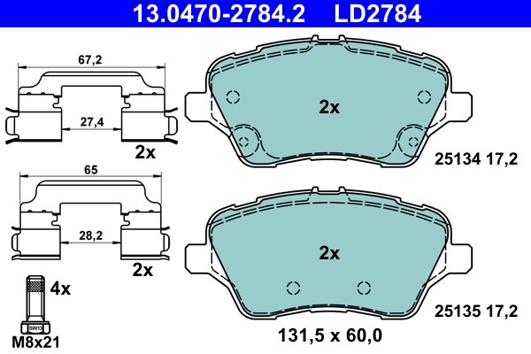 Bromsbeläggsats, Framaxel Ate Ate ceramic 13.0470-2784.2 ATE