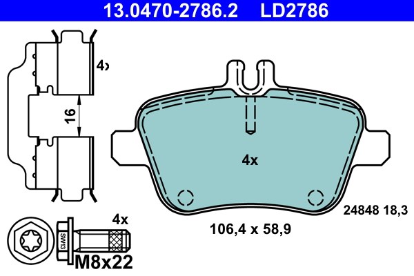 Bromsbeläggsats, Bakaxel Ate Ate ceramic 13.0470-2786.2 ATE