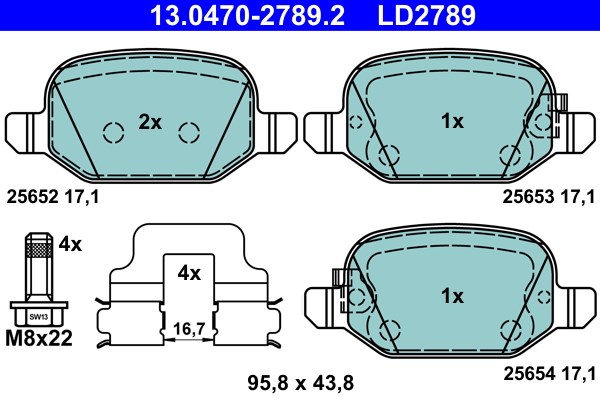 Bromsbeläggsats, Bakaxel Ate Ate ceramic 13.0470-2789.2 ATE