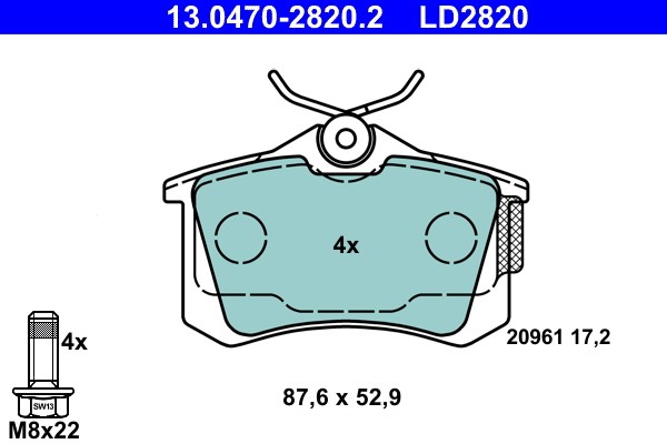 Bromsbeläggsats, Bakaxel Ate Ate ceramic 13.0470-2820.2 ATE