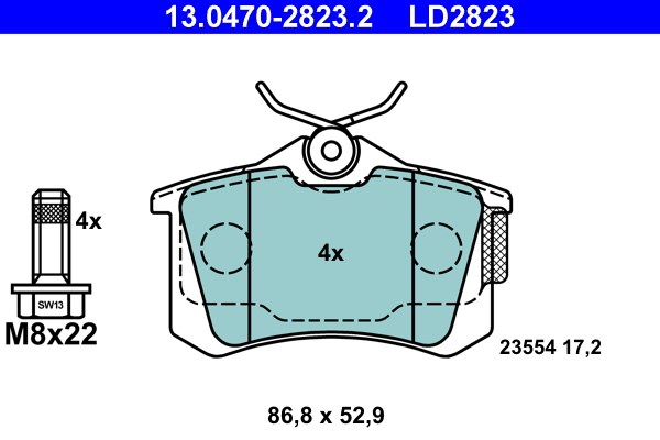Bromsbeläggsats, Bakaxel Ate Ate ceramic 13.0470-2823.2 ATE