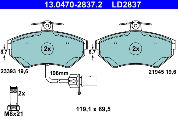 Bromsbeläggsats, Framaxel Ate Ate ceramic 13.0470-2837.2 ATE