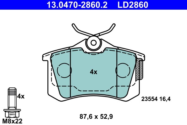 Bromsbeläggsats, Bakaxel Ate Ate ceramic 13.0470-2860.2 ATE
