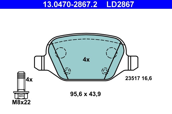 Bromsbeläggsats, Bakaxel Ate Ate ceramic 13.0470-2867.2 ATE