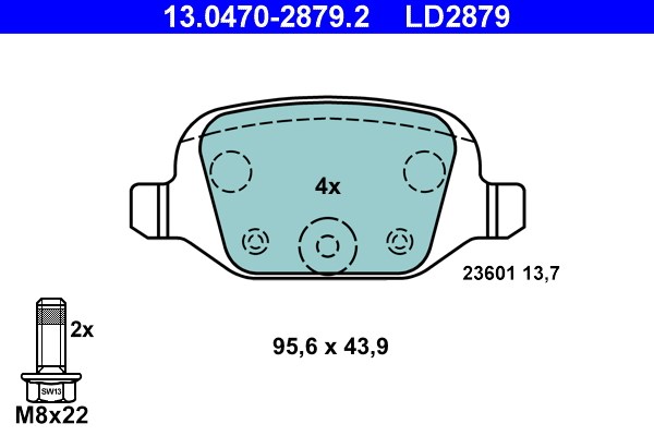 Bromsbeläggsats, Bakaxel Ate Ate ceramic 13.0470-2879.2 ATE