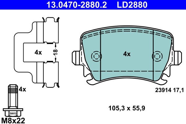 Bromsbeläggsats, Bakaxel Ate Ate ceramic 13.0470-2880.2 ATE
