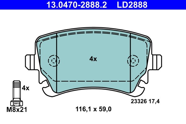 Bromsbeläggsats, Bakaxel Ate Ate ceramic 13.0470-2888.2 ATE