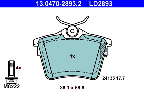 Bromsbeläggsats, Bakaxel Ate Ate ceramic 13.0470-2893.2 ATE