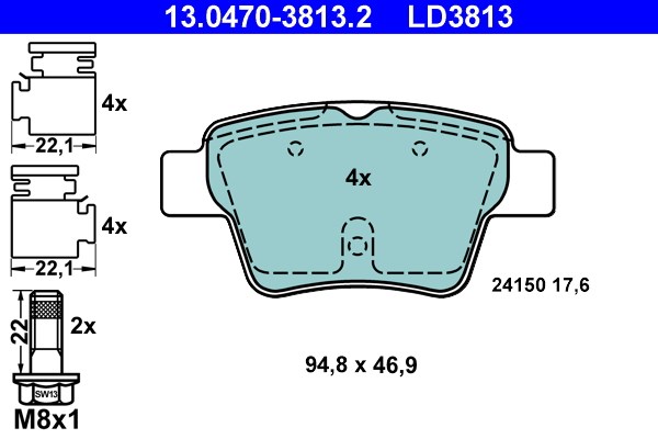 Bromsbeläggsats, Bakaxel Ate Ate ceramic 13.0470-3813.2 ATE