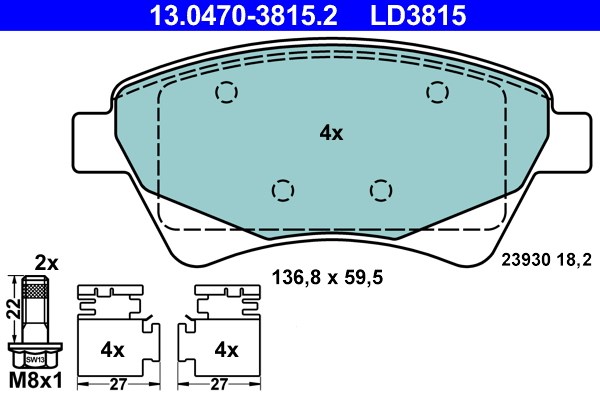 Bromsbeläggsats, Framaxel Ate Ate ceramic 13.0470-3815.2 ATE