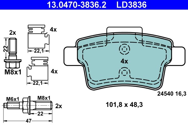 Bromsbeläggsats, Bakaxel Ate Ate ceramic 13.0470-3836.2 ATE