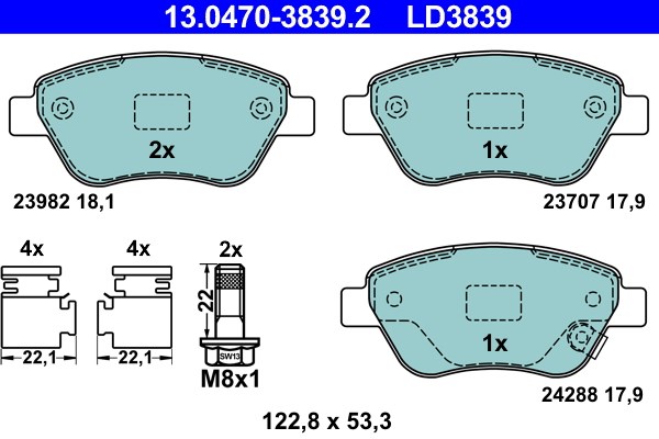 Bromsbeläggsats Solid, Framaxel Ate Ate ceramic 13.0470-3839.2 ATE