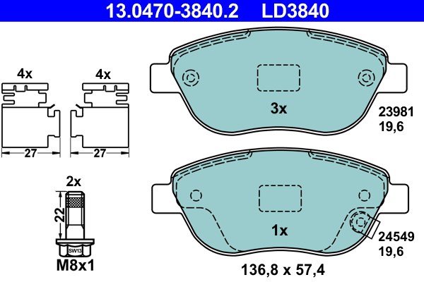 Bromsbeläggsats, Framaxel Ate Ate ceramic 13.0470-3840.2 ATE