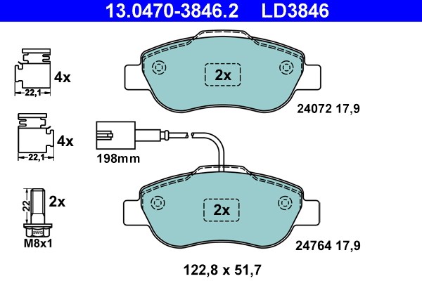 Bromsbeläggsats, Framaxel Ate Ate ceramic 13.0470-3846.2 ATE
