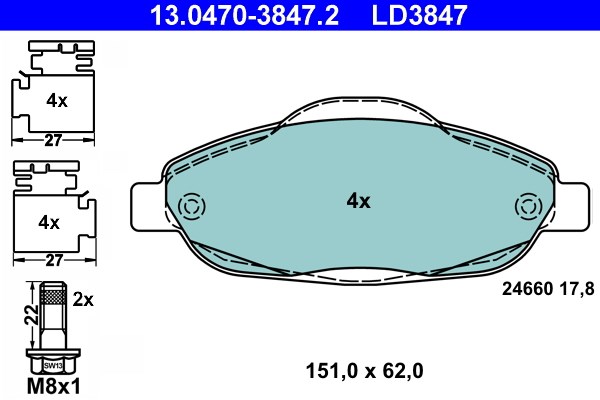 Bromsbeläggsats, Framaxel Ate Ate ceramic 13.0470-3847.2 ATE