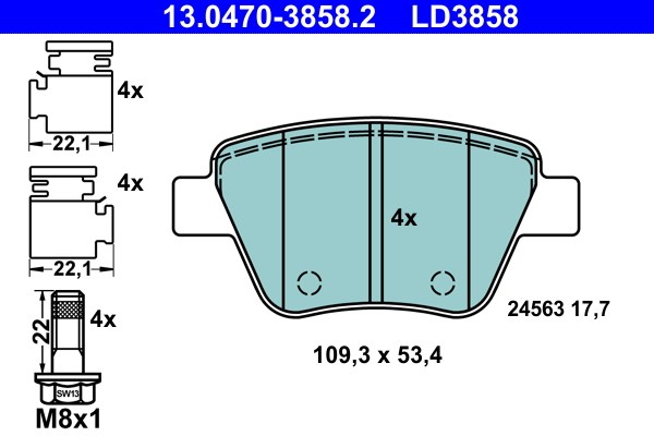 Bromsbeläggsats, Bakaxel Ate Ate ceramic 13.0470-3858.2 ATE
