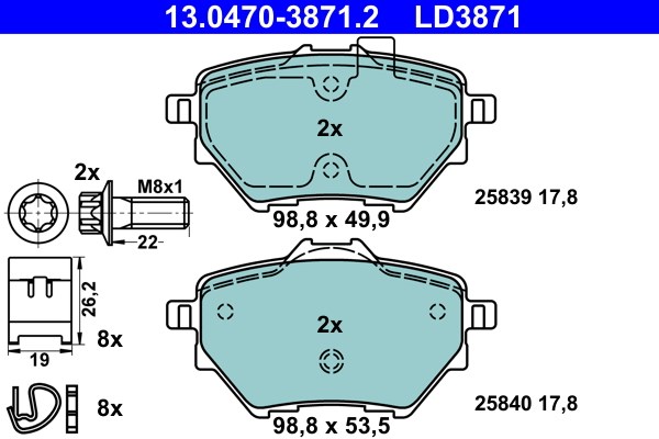 Bromsbeläggsats, Bakaxel Ate Ate ceramic 13.0470-3871.2 ATE