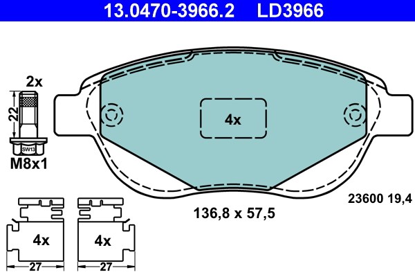 Bromsbeläggsats, Framaxel Ate Ate ceramic 13.0470-3966.2 ATE