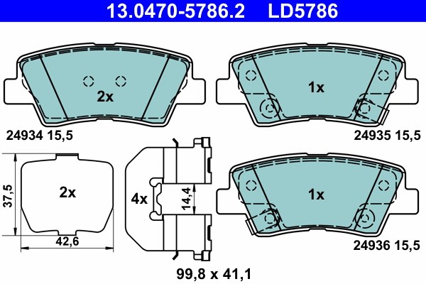 Bromsbeläggsats, Bakaxel Ate Ate ceramic 13.0470-5786.2 ATE