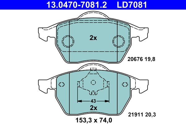 Bromsbeläggsats, Framaxel Ate Ate ceramic 13.0470-7081.2 ATE