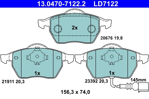 Bromsbeläggsats, Framaxel Ate Ate ceramic 13.0470-7122.2 ATE