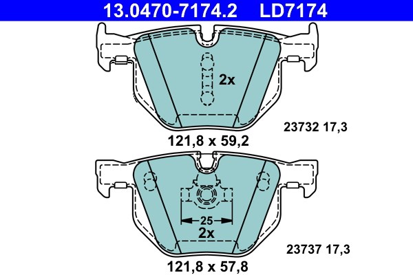 Bromsbeläggsats, Bakaxel Ate Ate ceramic 13.0470-7174.2 ATE