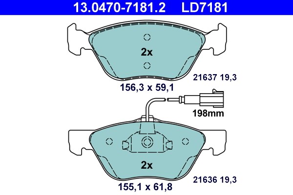 Bromsbeläggsats, Fram Ate Ate ceramic 13.0470-7181.2 ATE