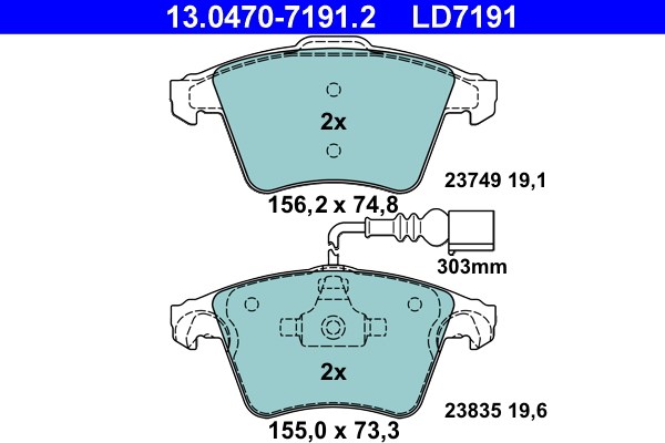 Bromsbeläggsats, Framaxel Ate Ate ceramic 13.0470-7191.2 ATE
