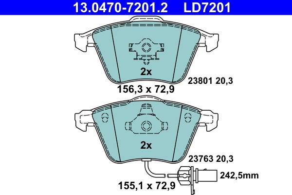 Bromsbeläggsats, Framaxel Ate Ate ceramic 13.0470-7201.2 ATE