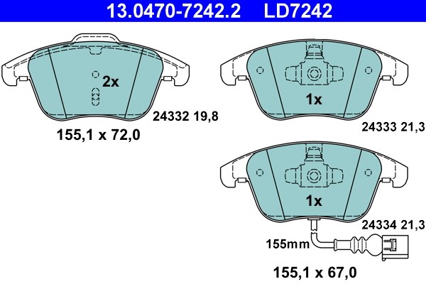 Bromsbeläggsats, Framaxel Ate Ate ceramic 13.0470-7242.2 ATE