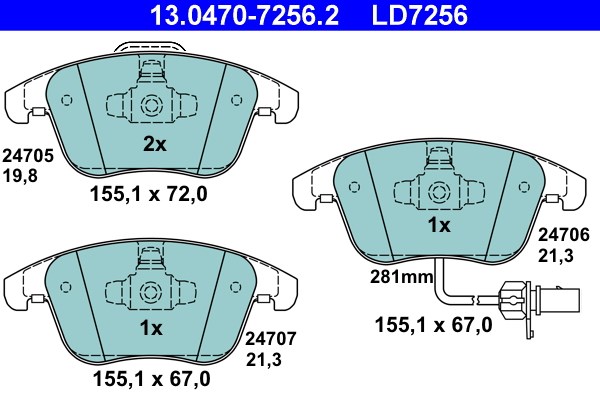 Bromsbeläggsats, Framaxel Ate Ate ceramic 13.0470-7256.2 ATE