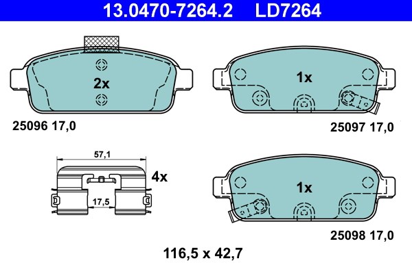 Bromsbeläggsats, Bakaxel Ate Ate ceramic 13.0470-7264.2 ATE