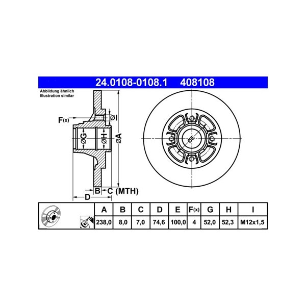 Bromsskiva Solid, Bakaxel Ate 24.0108-0108.1 ATE Bromsskiva Solid, Bakaxel Ate 24.0108-0108.1 ATE