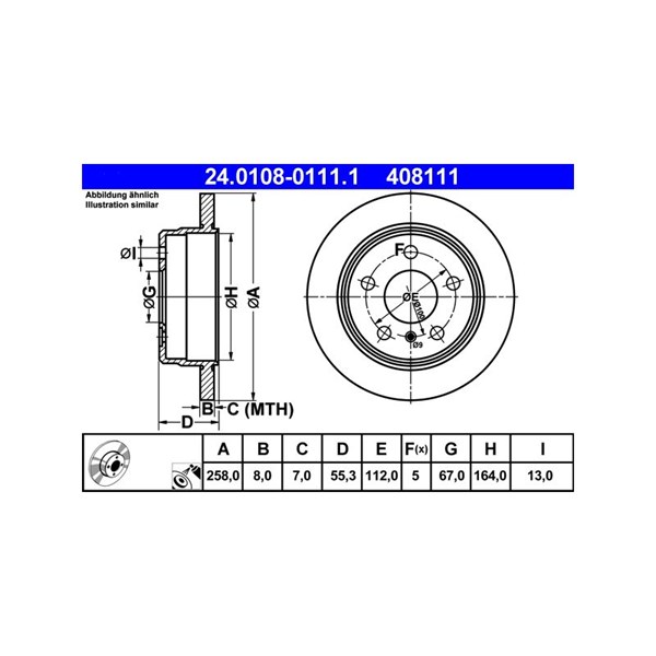 Bromsskiva Solid, Bakaxel Ate 24.0108-0111.1 ATE Bromsskiva Solid, Bakaxel Ate 24.0108-0111.1 ATE