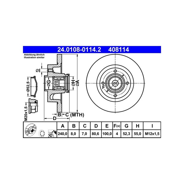 Bromsskiva Solid, Bakaxel Ate 24.0108-0114.2 ATE