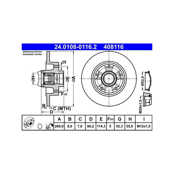 Bromsskiva Solid, Bakaxel Ate 24.0108-0116.2 ATE Bromsskiva Solid, Bakaxel Ate 24.0108-0116.2 ATE