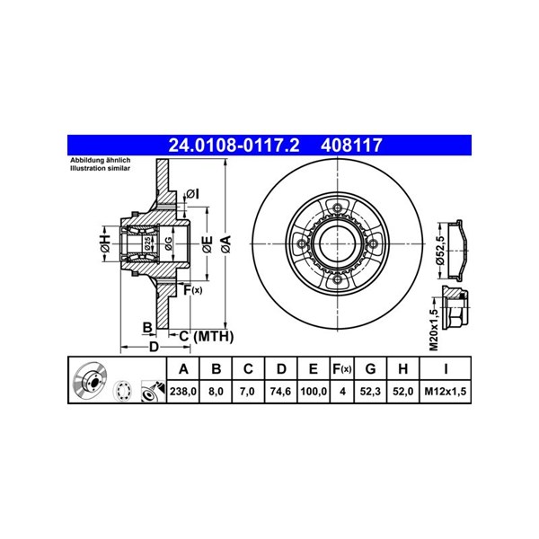 Bromsskiva Solid, Bakaxel Ate 24.0108-0117.2 ATE Bromsskiva Solid, Bakaxel Ate 24.0108-0117.2 ATE